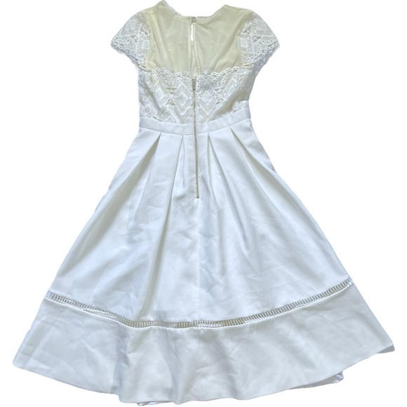 Ted Baker White Frizay Lace Bodice Pleated Tea Length Dress sz 2 - Picture 6 of 15